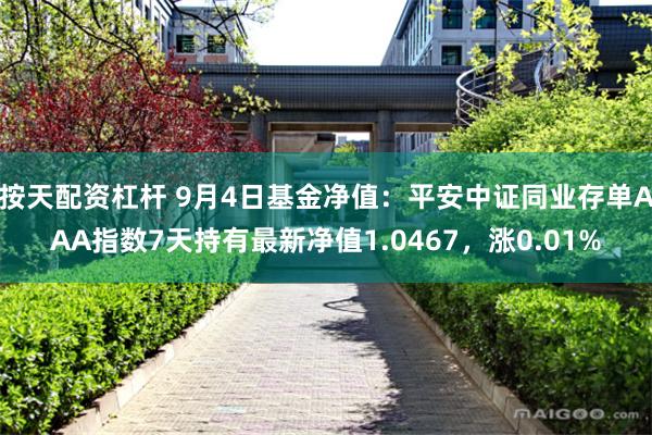 按天配资杠杆 9月4日基金净值：平安中证同业存单AAA指数7天持有最新净值1.0467，涨0.01%